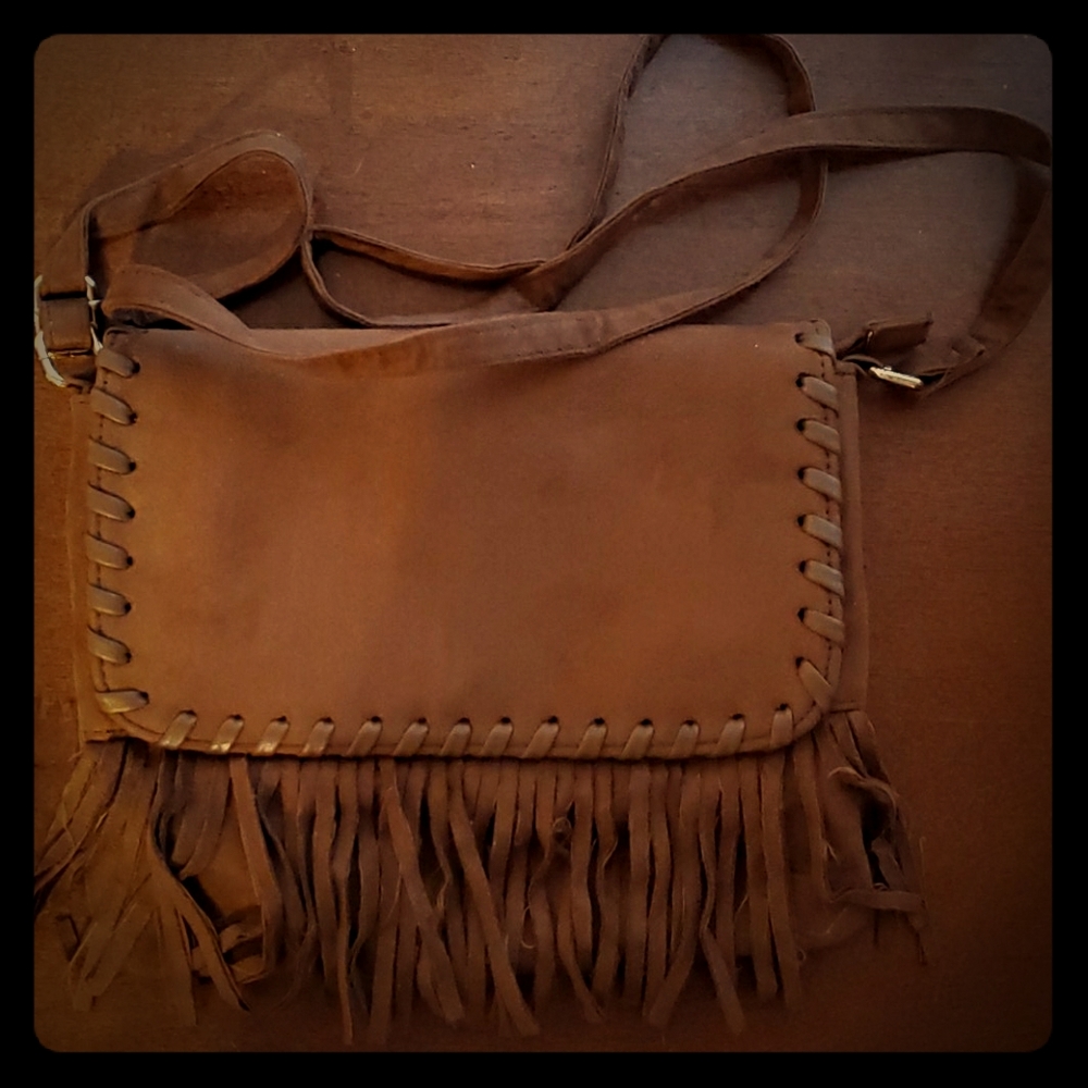Cato brown suede fringe purse